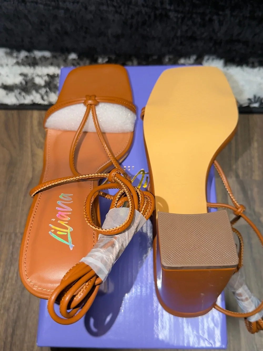 Liliana Tan Strappy Square-Toe Block Heels